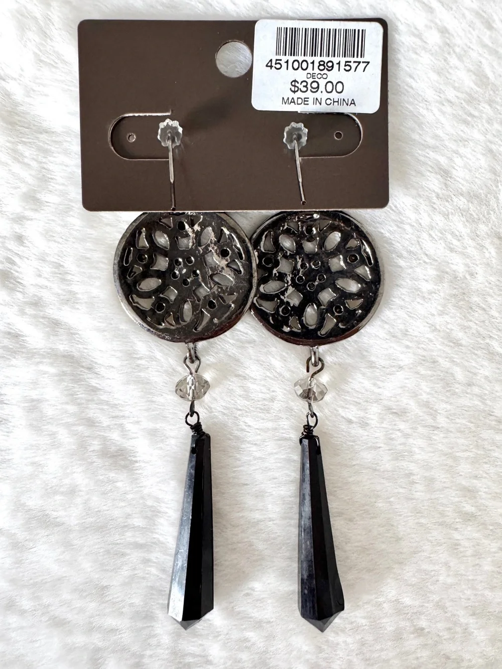 Chico's Crystal and Black Beaded Dangle Earrings - NWT